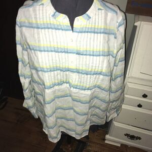 Lane Bryant pin tuck, striped lightweight blouse